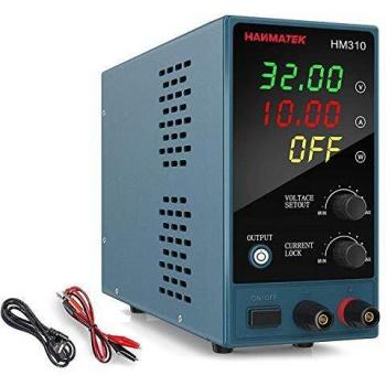 Fuente de alimentación de banco HANMATEK HM310 Fuente de alimentación de laboratorio de conmutación regulada Ajustable desde 30V / 10A Pantalla LED de 4 dígitos