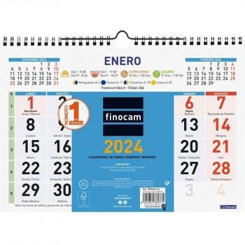 Calendario de Pared Finocam 2024, Números Grandes, Enero-Diciembre (12 Meses), Español, 300x210 mm