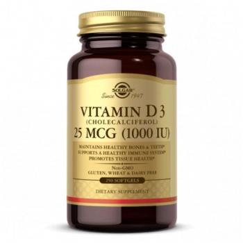 Solgar Vitamin D3 25 mcg (1000 IU) Softgels - 250 Count