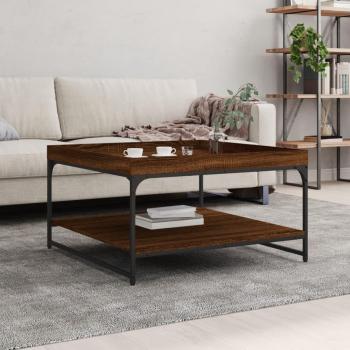 Mesa de centro vidaXL de madera de ingeniería y hierro, dimensiones 80x80x45 cm, disponible en colores Negro, Roble Sonoma y Roble ahumado, ideal como mesita de salón o comedor