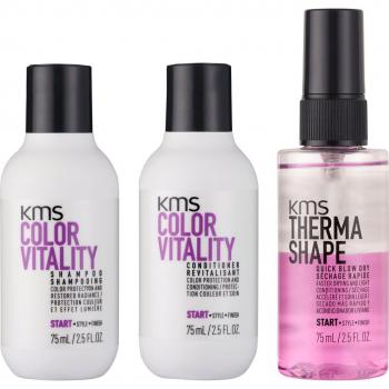KMS Color Vitality Travel Set for Colored Hair with Shampoo, Conditioner, and Quick Blow Dry Spray