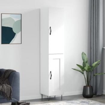 Aparador alto de madera contrachapada blanco brillo 34,5x34x180 cm