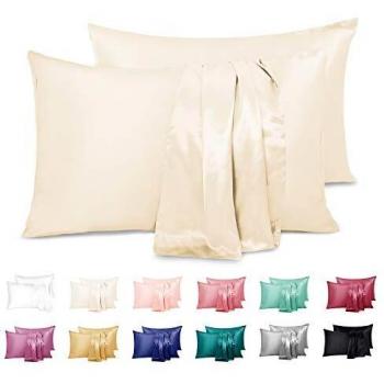 Duerer Fundas de Almohada satén Sedoso estándar para 2 Piezas, con Cierre de sobre, Muy Liso Suave de 100% Microfibra, Belleza Facial, Cuidado de la Cara, hipoalergénico - 50x91cm, Beige