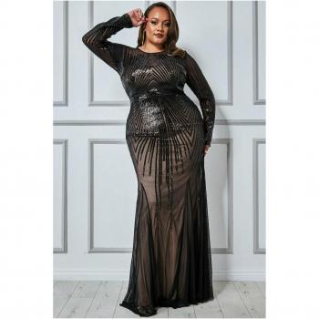 Goddiva Plus Shooting Star Sequin Maxi Dress - Black