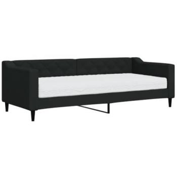 Sofá cama con colchón tela negro 80x200 cm