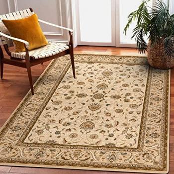 Alfombra de lana Omega Aries flores perla beige 200x300 cm