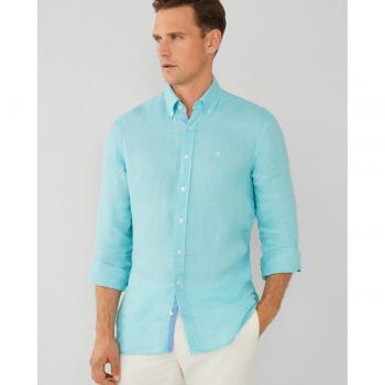 Camisa Hackett London de lino slim fit color turquesa