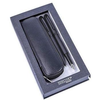 Set de Bolígrafos y Pluma ONLINE Eleganza en Estuche de Cuero Negro 19x10x2 Cms