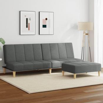 Sofá cama de 2 plazas con taburete tela gris oscuro Vidaxl
