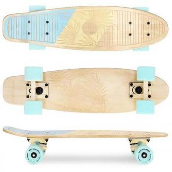Pennyboard de Madera Spokey Woo-Fish 56 x 15 cm, ABEC7, Color Azul Claro