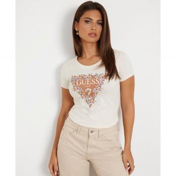 Guess Camiseta Beige W4YI72 J1314-G012 para Mujer - Camiseta con logo, color beige, diseño moderno y casual, fabricada en algodón suave, corte ajustado