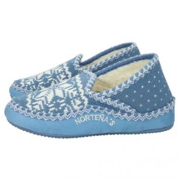 Zapatillas Casa para Mujer NORTEÑAS, color jeans, modelo 62-661, tejido invierno con forro acolchado, suela antideslizante, cuña interior de 2.5 cm, piso de goma flexible,