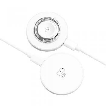 Base de Carga Inalámbrica Rápida 15W para Anillo, Compatible con MagSafe y Qi, Cable USB-A a USB-C 1m, Blanco
