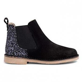 Botines de Niña Serraje con Talonera Glitter Color Negro Talla 30