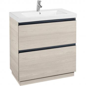 Mueble de baño Roca Lander con 2 cajones y lavabo, color Fresno nórdico, medidas 800 x 460 x 865 mm