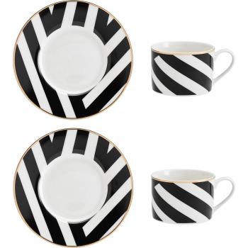 Mikasa Luxe Deco Juego de Taza y Platito de Té en Porcelana, 2x Tazas y Platillos de Té con Estampado Geométrico, Tazas de 200ml - En Caja de Regalo y