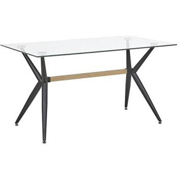 Mesa de Comedor Rectangular Moderna Sacramento 140 x 80 cm con Tapa de Cristal Templado y Patas de Metal Negras