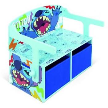 Pupitre-banco 3 En 1 Lilo & Stitch, Banco Madera Convertible en Escritorio y Juguetero, Dimensiones: 60x47x56cm (Banco) / 60x70x44cm (