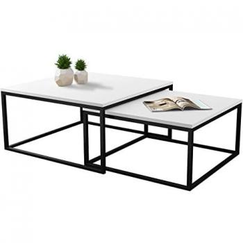 Conjunto mesa de centro angular Oswego 101, aglomerado laminado, blanco y negro, 76 x 76 x 39 cm