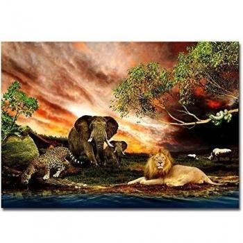 lotuslife arte impreso cuadros animales serie elefantes leopardo y león decoración de pared pintura al óleo sobre lienzo, lona, Unframed