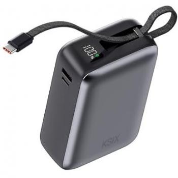 Powerbank Ksix 30.000 mAh Carga Rápida 65W PD Cable Integrado USB-C Pantalla LED Negro