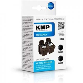 Set de Cartuchos de Tinta KMP Compatible para HP 21XL (C9351CE) - Pack de 2, Color Negro