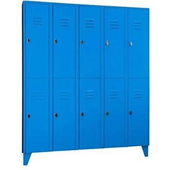 Taquilla de acero Eurokraft Wolf con patas, 10 compartimentos semi-altos, puertas de pared completa, ancho de compartimento 300 mm, color azul claro