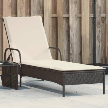 Tumbona con ruedas y cojín de ratán sintético en negro, marrón y gris - Sillas de exterior ideales para jardín, playa, piscina y terraza