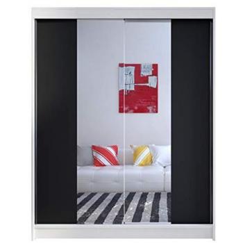 Armario Atlanta 141 Correderas Blanco y Negro con Espejo, 200 x 150 x 58 cm, 5 Estantes