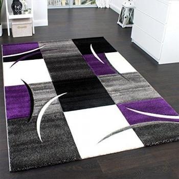 Paco Home Alfombra De Diseño Perfilado - A Cuadros En Lila Gris Negro, tamaño:240x330 cm