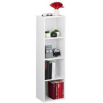 Librería Moderna Estrecha de 4 Estantes en Aglomerado Blanco - 106 x 30 x 23 cm