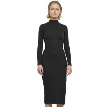 Urban Classics Ladies Rib Longsleeve Mockneck Dress - Medium-length dress, black, XS, 80% Polyester, 20% Viscose, Knitwear