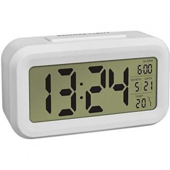 Despertador Digital Lumio TFA 60.2018 con Termómetro y Sensor de Luz, Pantalla LCD Blanca