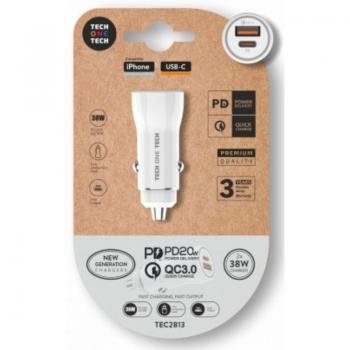 Cargador de Coche Tech One Tech TEC2813/ 1xUSB-Tipo C/ 1xUSB/ 38W
