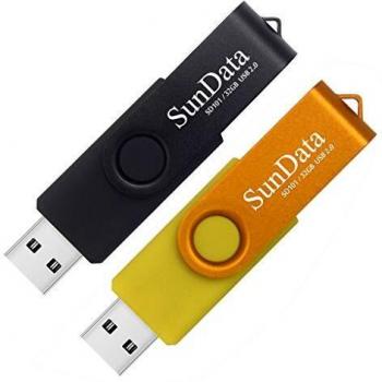 SunData 32GB Memorias USB 2 Piezas PenDrives 32GB Unidad Flash USB2.0 Giratoria Pen Drive con Luz LED