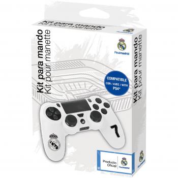 Funda protectora de silicona para mando PS4 - Carcasa blanda antideslizante con Thumb grips caps de precisión para joysticks – Accesorios videojuegos con licencia oficial Real Madrid