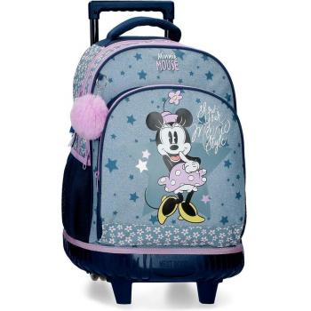 Disney Mochila Infantil con Ruedas Minnie Style Azul, 32x43x21cm, Poliéster, 2 Compartimentos y Bolsillos Laterales
