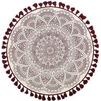 Alfombra Redonda de Algodón Rojo/Crema Ø 120 cm Estilo Oriental con Borlas Boho Ayakli