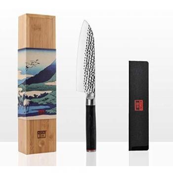 Cuchillo Santoku Kotai 18cm Acero Inox Japonés 440C Mango Madera Pakka Caja Bambú