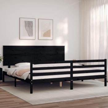 Cama de madera maciza con cabecero negro 200x200 cm