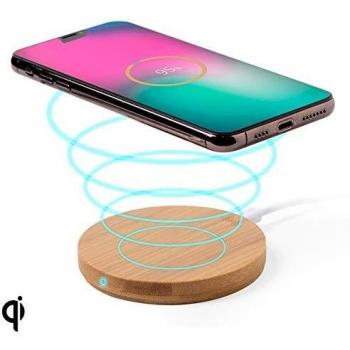 Cargador Inalámbrico Qi para Smartphones de Bambú Marrón (0,9 x Ø 9,1 cm)
