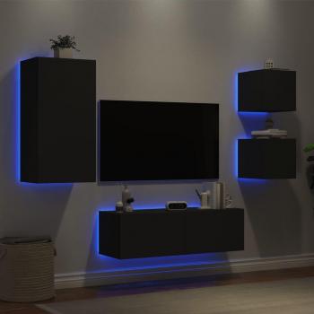 Mueble de TV de pared con luces LED 4 piezas negro vidaXL