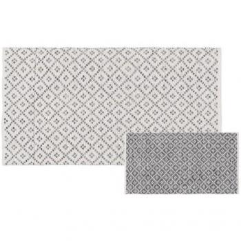 Alfombra Reversible Blanco Gris 80x150 cm - 70% algodón, 30% poliéster, decoración moderna y elegante, cosida a mano con diseño de rombos