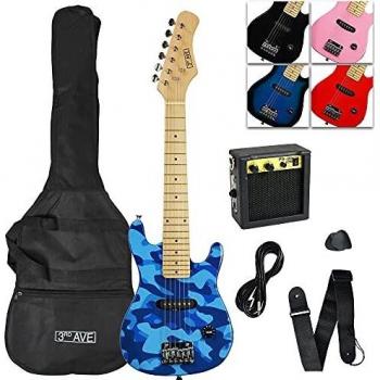 3rd Avenue Paquete de guitarra eléctrica junior, diseño de camuflaje azul