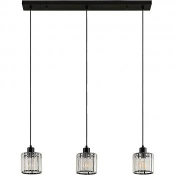 Lámpara colgante Vella de Lindby, moderna, negro, metal y vidrio transparente, 3 bombillas E27, para salón y comedor
