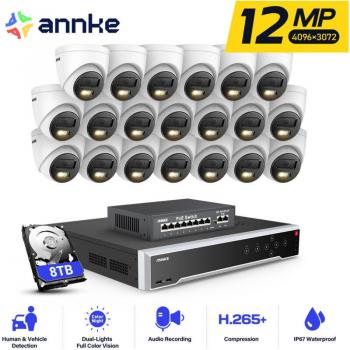 Kit de Videovigilancia Exterior 12MP con 20 Cámaras PoE, NVR de 32 Canales, Visión Nocturna, Detección de Movimiento y Acceso Remoto por App/PC, Disco Duro