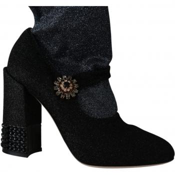 Dolce & Gabbana Black Crystal Mary Janes Booties Shoes - EU39/US8, Heeled Boots, female, Black, Size: 9 US Glamorous Crystal-Embellished Booties