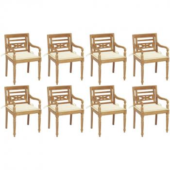 Batavia Teak Wood Chairs with Cushions Set of 8