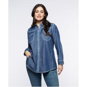 Camisa larga de cambray con botones automáticos