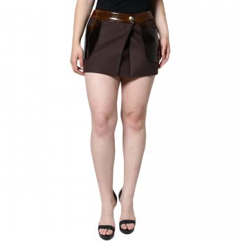Brown Virgin Wool Mid Waist A-line Mini Skirt - IT40|S
